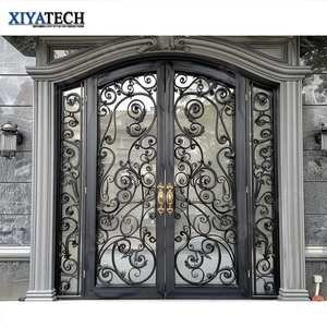 Puerta Exterior de Hierro Forjado de Entrada Principal Arqueada, Estilo Francés Moderno, Doble, Antirrobo, de Lujo y Seguridad Europea XIYATECH para Casa - Product Image 1