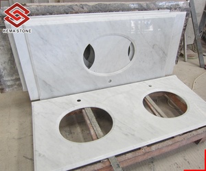 Italian Carrara White Marble <strong>Countertop</strong> and <strong>Vanity</strong> Top with Double Undermounted Sinks Wholesale for Kitchen &amp; Bathroom Use - Product Image 5