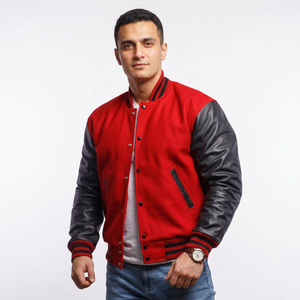 เสื้อแจ็คเก็ตเบสบอลวินเทจสำหรับผู้ชาย แบบ Letterman Varsity  ผ้าขนสัตว์ปักลายเชนิลล์  โลโก้สั่งทำได้  แขนผ้าแคนวาส  สไตล์ไฮสตรีท  หนังแกะ - Product Image 1