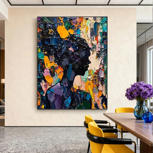 Grande <span class=keywords><strong>peinture</strong></span> murale abstraite sur toile faite à la main, <span class=keywords><strong>femme</strong></span> noire, art mural 3D, <span class=keywords><strong>portrait</strong></span>, <span class=keywords><strong>peinture</strong></span> à l'huile - Product Image 1