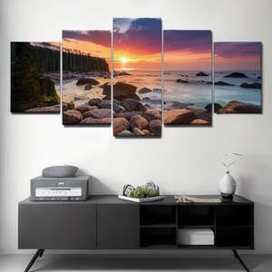 Bord de mer coucher de soleil paysage cinq pièces <span class=keywords><strong>collage</strong></span> vue sur la mer suspendu peintre salon bureau fond peinture décorative - Product Image 1