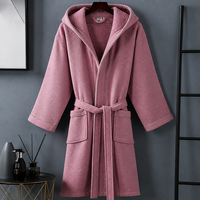Peignoir à capuche en tissu gaufré, longue robe de chambre, vêtement de nuit 100% coton pour femme, peignoir léger de détente, personnalisable en gros