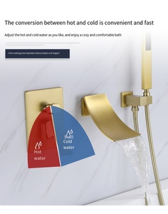 Mitigeur <span class=keywords><strong>de</strong></span> bain noir brossé avec douchette à main et bec rotatif pluie/ cascade pour appartement, eau chaude et froide - Product Image 5