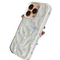 Coque de téléphone antichoc en TPU de style Ins à motif vague unie pour 15 Pro 16 Pro 14, avec nouvelle poignée de téléphone au design mignon