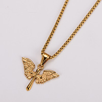 Collier tendance avec pendentif croix ailes d'ange, plaqué or 18 carats, chaîne en acier inoxydable, bijoux religieux