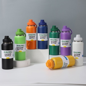 Hot And Cold 1000ml 1 Litre Wide Mouth Sport Steel Water <b>Bottle</b> Travel Vacuum Flask With Handle Lid 32oz - Product Image 3