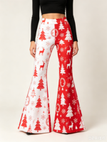 Pantalon décontracté pour femme, taille haute, coupe bootcut, 100% coton, imperméable, imprimé Noël tendance, pour fêtes et occasions festives, assortiment varié