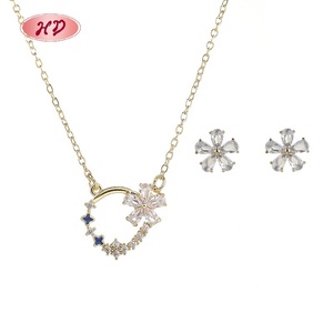 Ensemble de bijoux <span class=keywords><strong>plaqué</strong></span> <span class=keywords><strong>or</strong></span> 18 carats avec collier et boucles d'oreilles scintillants pour femme, idéal pour mariage (MOQ 6) - Product Image 4