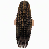 Perruque longue bouclée Deep Wave en cheveux humains, couleur ombrée blond miel, idéale pour mariage, fête, vacances, pour femmes