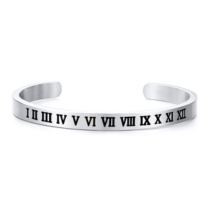 Pulsera de Acero Inoxidable de 6 mm de Ancho con Grabado de Números Romanos, Joyería Unisex para Regalo - Product Image 1