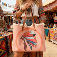 Sac fourre-tout en toile de style bohème, grande capacité, imprimé ethnique, sac à bandoulière, tendance pour la plage, les voyages et l'usage quotidien