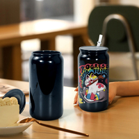 Nouvel Arrivage – Vente en Gros : Canette de Bière Noire en Verre de 16 oz pour Halloween avec Paille en Plastique et Couvercles Noirs pour Impression UV DTF