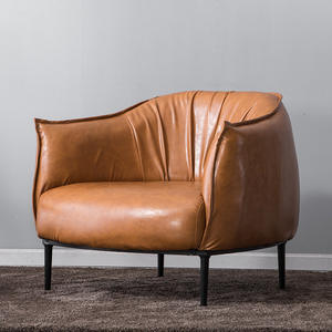 Sillón Individual de Estilo Nórdico, Tapizado en Cuero, Redondo, para Sala de Estar o Estudio - Product Image 2