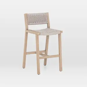 เก้าอี้บาร์สูงทำจากไม้สำหรับใช้ในบ้าน,เก้าอี้ทรงสูงกลางแจ้งสานจากโครงไม้เนื้อแข็งใช้ในบ้าน