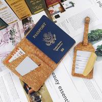 Ensemble porte-passeport et étiquettes de bagages en liège naturel personnalisables et écologiques Sunrise, étui durable pour cartes de voyage