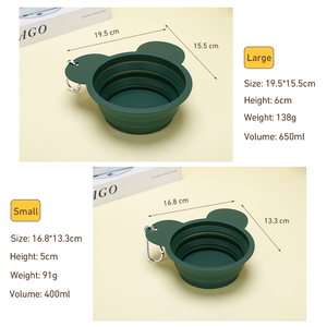 Bol de voyage en silicone personnalisable pour animaux de compagnie avec un design mignon d'ours, mousqueton léger pour la randonnée - Product Image 3