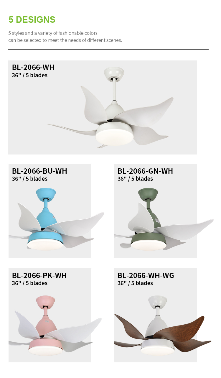 Breezelux hot selling 42" power AC DC abs leaves decorative ceiling fan efficiency fancy ceiling fan