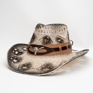 Sombrero de Paja Unisex con Borde Ancho Calado, Estampado Tie-Dye y Banda de Papel, Estilo Vaquero, para Cabezas Grandes - Product Image 2