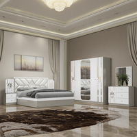 Ensemble de lit double de luxe moderne avec cadre en bois de haute qualité, design miroir, pour villa et chambre à coucher, avec rangement, taille King