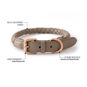 Collar de Cuero para Mascotas <span class=keywords><strong>2026</strong></span> + Correa Personalizable en Varios Colores, Correa de Cuero PU Trenzado con Patrón Animal y Adorno de Pelo - Product Image 2