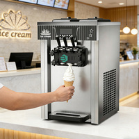 Petite machine à crème glacée de comptoir, 3 saveurs, pour yaourt glacé, compacte, en acier inoxydable, idéale pour les petites entreprises et les cafés