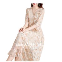 Nouvelle Robe Longue Vintage 2026 en Soie de Mûrier pour Femme, Col en V, Coupe Empire, Ajustée, Style Ligne A, Luxe Léger, Été
