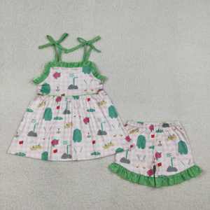 Nouvelle tenue pour filles : tunique et short décontractés de golf, respirants, à volants fleuris, 95 % coton, 5 % élasthanne, collection printemps-automne - Product Image 2