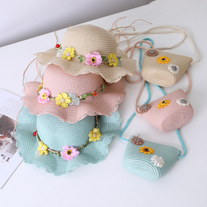 Go Party Bộ Túi Xách Mũ Rơm Che Nắng Rộng Vành Thắt Nơ Hình Lá Hoa Mùa Hè Ví Bé Gái Mũ Đi Biển Cho Trẻ Em Túi Đeo Vai Dễ Thương - Product Image 3