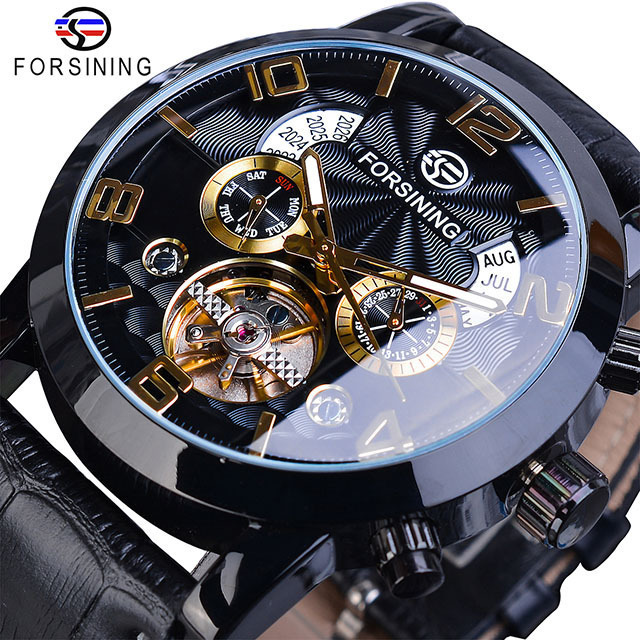 Forsining GMT373 Watch Sell Luxury Tourbillion Dial Fashion Clock Multi Function Display Mens Automatic Mechanical Watches