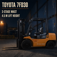 Chariot élévateur diesel TOYOTA 7FD30 d'occasion, 3 tonnes, mât à trois étages 4,5 m, importé du Japon pour le chargement de conteneurs en entrepôt