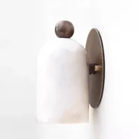 Lampe murale LED moderne minimaliste de luxe en marbre naturel avec base en cuivre, lumière chaude 2700K pour la décoration de chambre à coucher, montage mural