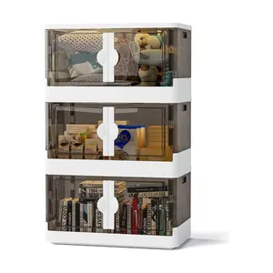可折叠大型塑料可折叠透明壁橱玩具储物组织器箱箱可堆叠容器，带盖门和轮子