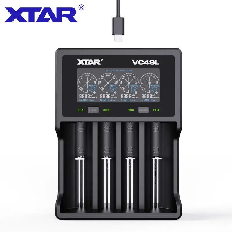 XTAR VC4SL QC3.0 Fast Charger Type C USB Quick Charge universal 18650 21700 AA AAA C D battery charger lcd with usb