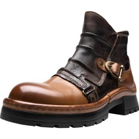 Bottes de moto style rétro pour hommes, nouvelle collection automne-hiver, bottes courtes en cuir véritable à semelle épaisse, chaussures pour hommes