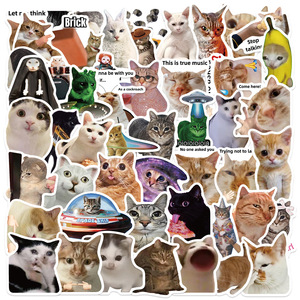 Custom Cartoon Style Funny Animal Pet Kitty Meme Cat Sticker Made of PVC