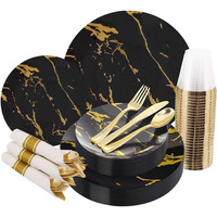Assiettes jetables à rayures Tong Shou, 175 pièces, en plastique PS rigide, style moderne et minimaliste, verres à vin estampés or