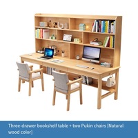 Bureau d'étude moderne en bois massif avec étagères doubles/triples, écologique et multifonctionnel, pour étudiants, bureau à domicile simple, ordinateur