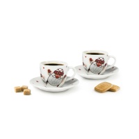 Ensemble de 6 tasses à expresso rondes en porcelaine durable avec soucoupes 9 cl (3 fl oz) motif de Noël Bonhomme de neige par Excelsa