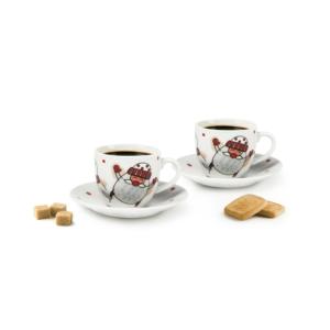 Ensemble Excelsa de 6 tasses à café multicolores de 9 cl avec soucoupes, vaisselle et décorations de table en porcelaine motif bonhomme de neige - Product Image 2
