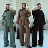Ensemble de vêtements musulmans en deux pièces pour femmes, élégant, abaya arabe de Dubaï, tenue islamique modeste, costume haut et pantalon pour l'Aïd, Moyen-Orient