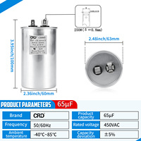 Condensateur de démarrage moteur CRD CBB65 65UF 450VAC auto-réparateur en film polypropylène métallisé pour compresseur de climatiseur HVAC
