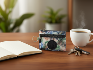 Portamonete con Doppia Chiusura a Zip e Stampa a Foglie, 5 Pollici, in Microfibra e Pelle Sintetica, Unisex, Mini Portafoglio - Product Image 2