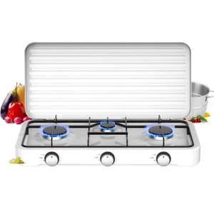 Estufa de <span class=keywords><strong>gas</strong></span> portátil de tres quemadores para camping y cocina doméstica, con cubierta para instalación en mesa - Product Image 1