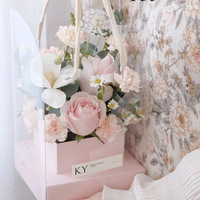 Caja de Regalo Cuadrada Portátil de Cartón Blanco para Ramos, Acabado Laminado, DIY Hecho a Mano, Panorámica, para Flores Frescas o Secas