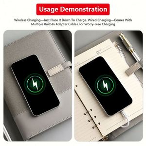 สมุดบันทึกอัจฉริยะพร้อมที่ชาร์จไร้สายแบบกำหนดเอง  สมุดบันทึกหนังพร้อมพาวเวอร์แบงค์  ไส้ในกระดาษเปลี่ยนได้ พร้อมดิสก์ USB  และตัวล็อค  เหมาะสำหรับเป็นของขวัญ - Product Image 3