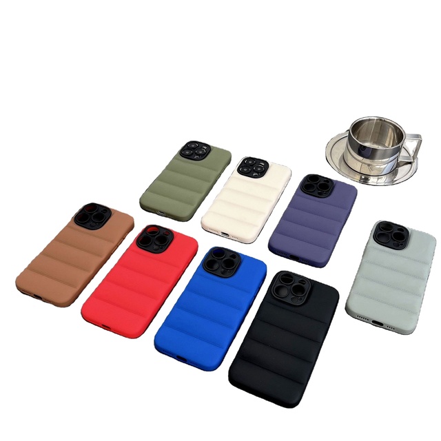 Wholesale Fashion Puffer Cotton Down Jacket Pure Color Shockproof Soft Touch Phone Cases for iPhone 17 Pro Max 16 Plus 15 14 13