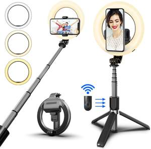 Bâton de selfie avec anneau lumineux LED, rotation à 360°, télécommande <span class=keywords><strong>sans</strong></span> <span class=keywords><strong>fil</strong></span>, trépied extensible, support pliable en alliage d'aluminium, batterie 1200 mAh - Product Image 2