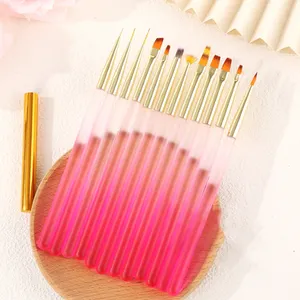 2024 Pink Clear Gradient Acrylic Nail Art Brush Set Nylon Art Brush Set Printing Liner Acrylic Brush Nail Manicure Custom