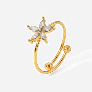 Floral <b>Open</b> <b>Ring</b> 18k Gold Titanium Steel Zircon Inlay Women's Jewelry Gift - Product Image 1