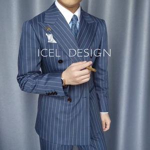 Abiti <span class=keywords><strong>Doppiopetto</strong></span> <span class=keywords><strong>Blu</strong></span> da Uomo con Risvolto a Revers, Personalizzabili, in Lana, per Business e Tempo Libero - Product Image 3